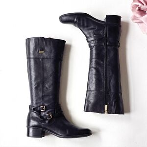 Bandolino Carlotta Black Leather Knee High Boots Buckle Riding Boots 10.5M